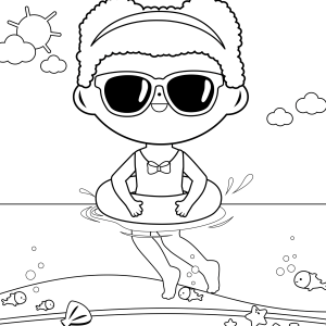 Menino de óculos escuros com boia para colorir