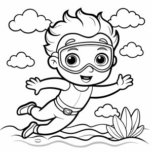 Menino de snorkel pulando na água para colorir