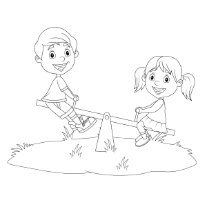 Menino e menina na gangorra para colorir