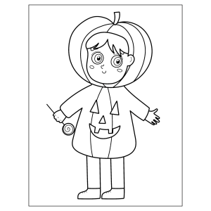 Menino fantasiado de abóbora para colorir