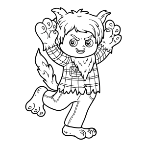 Menino fantasiado de lobisomem para colorir