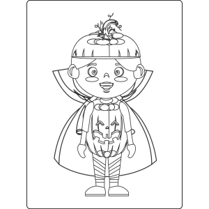 Menino fantasiado de vampiro com a abóbora de doces para colorir