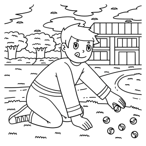 Menino jogando bolinha de gude para colorir