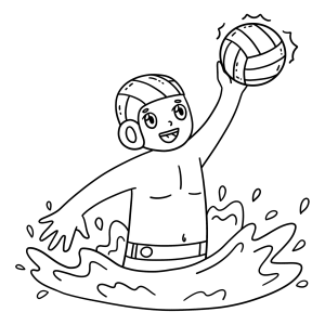 Menino jogando polo aquático na piscina para colorir