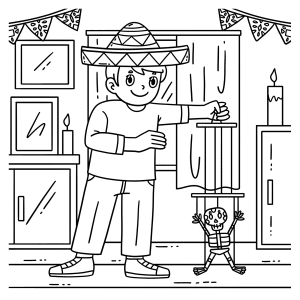 Menino montando o altar da família para colorir