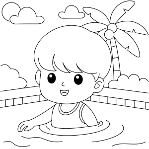 Menino nadando no mar para colorir