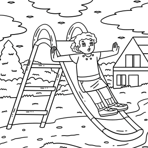 Menino no escorregador do parquinho da vizinhança para colorir