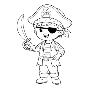 Menino pirata de tapa-olho com sabre para colorir