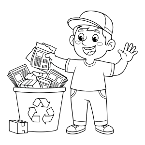Menino separando o lixo reciclável para colorir