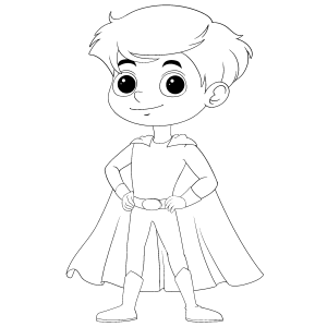 Menino super-herói de capa e máscara para colorir