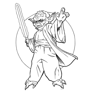 Mestre Yoda empunhando o sabre de luz para colorir