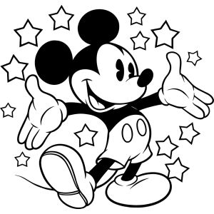 Mickey brincando entre estrelas para colorir