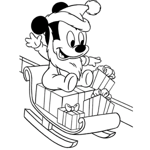 Mickey descendo de trenó na neve para colorir