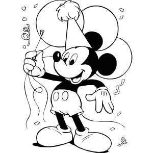 Mickey segurando balões para colorir