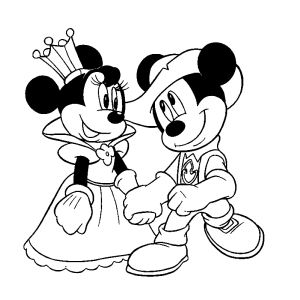 Minnie e Mickey de mãos dadas para colorir