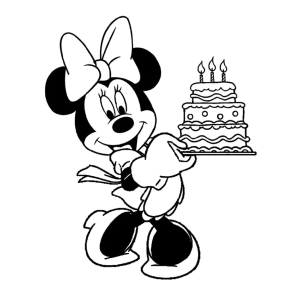 Minnie segurando um bolo de festa para colorir