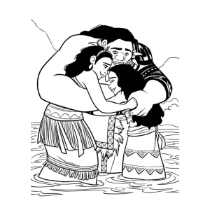 Moana abraçando a mãe Sina para colorir