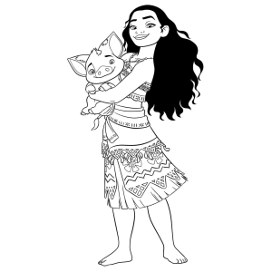 Moana carregando o Pua para colorir