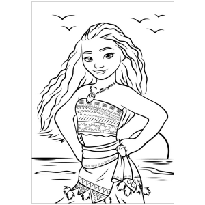Moana com a mão na cintura para colorir