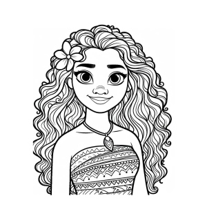 Moana com flor no cabelo para colorir
