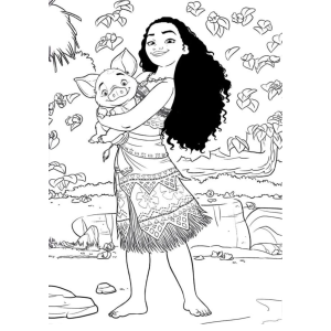 Moana com flores e o oceano para colorir