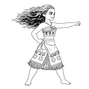 Moana dançando na praia para colorir