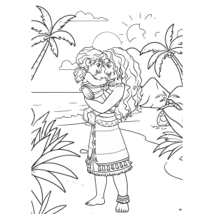 Moana pequena brincando na praia para colorir