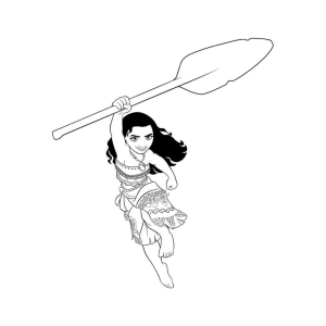Moana pulando com o remo para colorir