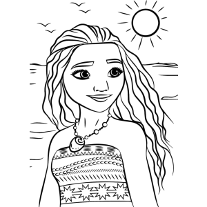 Moana sorrindo sob o sol para colorir