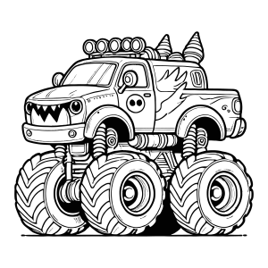 Monster truck com olhos e chifres para colorir