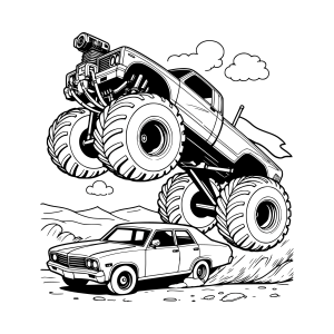 Monster truck esmagando um carro para colorir