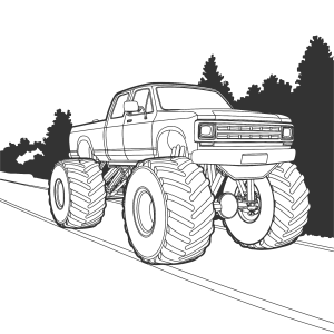 Monster truck na floresta para colorir