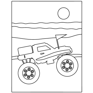 Monster truck no deserto ao pôr do sol para colorir