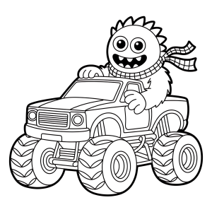 Monstrinho dirigindo o monster truck para colorir