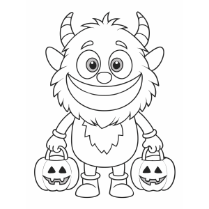 Monstro barbudo com abóboras de doces para colorir