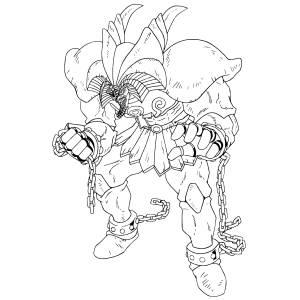 Monstro colossal rompendo as correntes para colorir