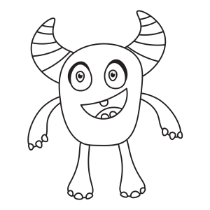 Monstro de chifres e dentão para colorir