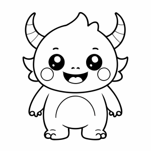 Monstro de chifres grandes sorrindo para colorir