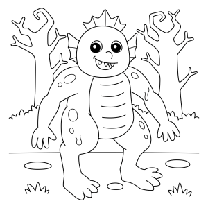 Monstro do pântano na floresta para colorir