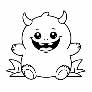 Monstro gordinho entre folhas para colorir