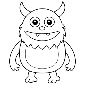 Monstro peludo de chifres sorrindo para colorir