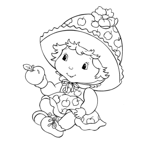 Moranguinho bebê brincando com um passarinho para colorir