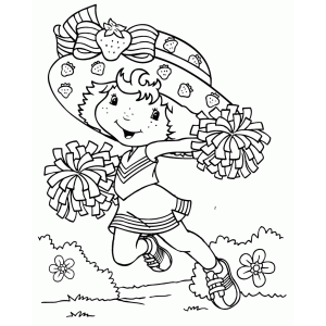 Moranguinho correndo com buquês de flores para colorir