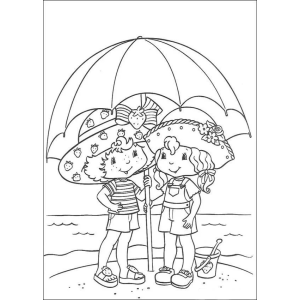 Moranguinho e amiga debaixo do guarda-chuva para colorir