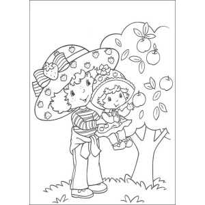 Moranguinho e amigo embaixo da macieira para colorir