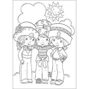 Moranguinho e suas amigas abraçadas para colorir