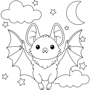 Morcego na noite estrelada com nuvens para colorir