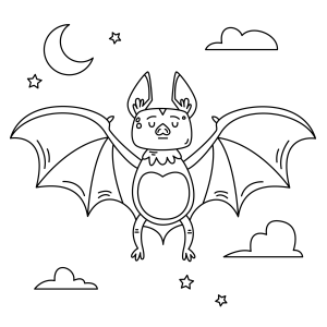 Morcego voando na noite de lua para colorir