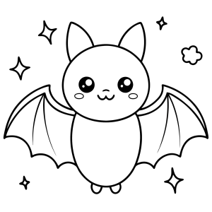 Morceguinho kawaii cercado de estrelas para colorir
