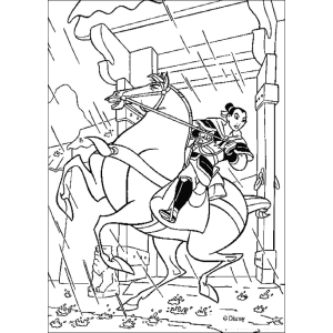 Mulan cavalgando com Khan pela floresta para colorir